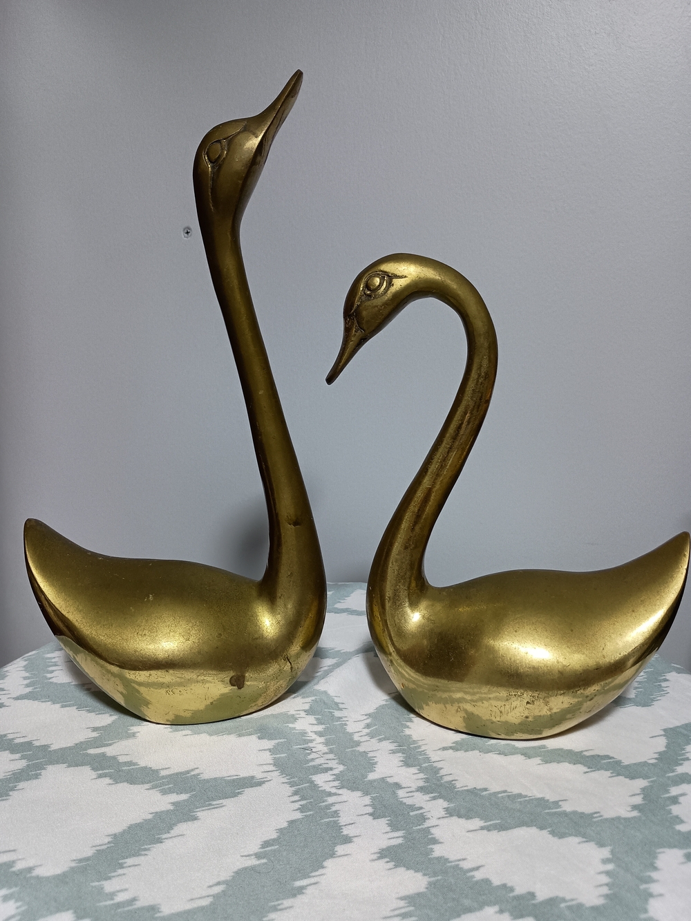 Vintage Brass Swan Figures 2pc Korea